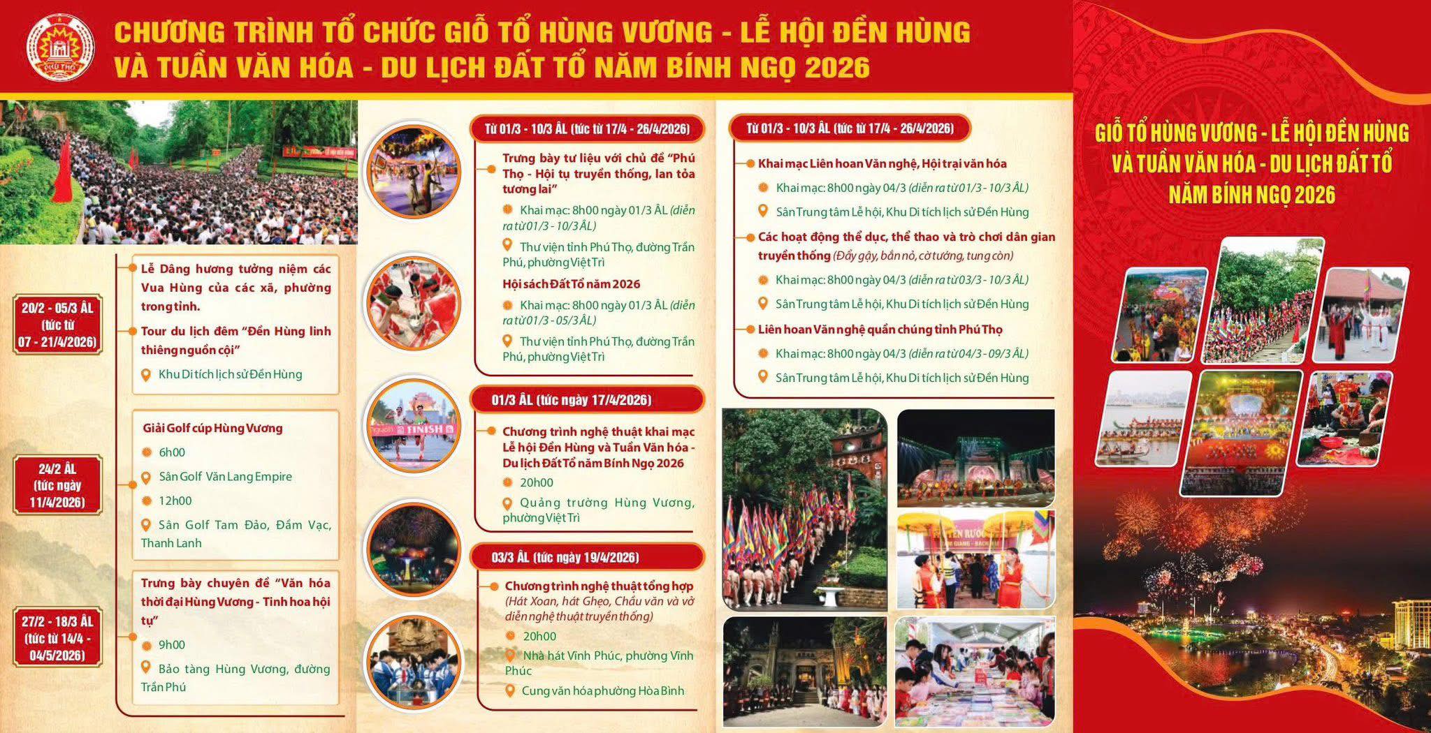 Thông tin các hoạt động tại Chương trình tổ chức Giỗ Tổ Hùng Vương – Lễ hội Đền Hùng và Tuần Văn hóa – Du lịch Đất Tổ  năm Bính Ngọ 2026