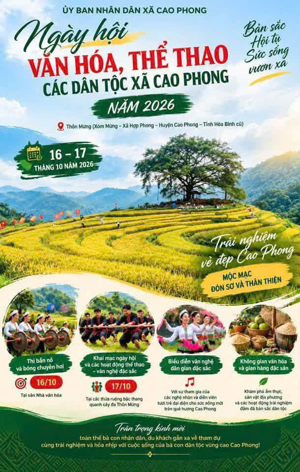 Xã Cao Phong tổ chức ngày hội văn hóa, thể thao các dân tộc năm 2026